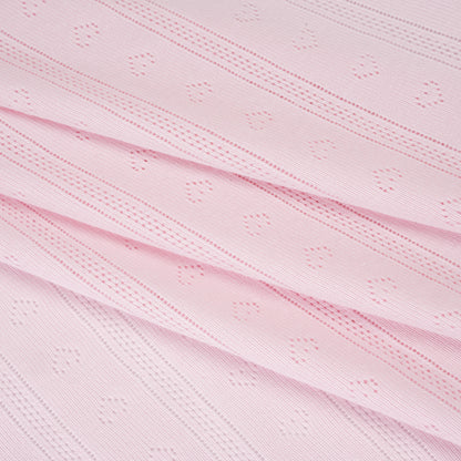 Cotton Pointelle Rib Knit - Blossom Pink Hearts and Stripes - Cassy Collection