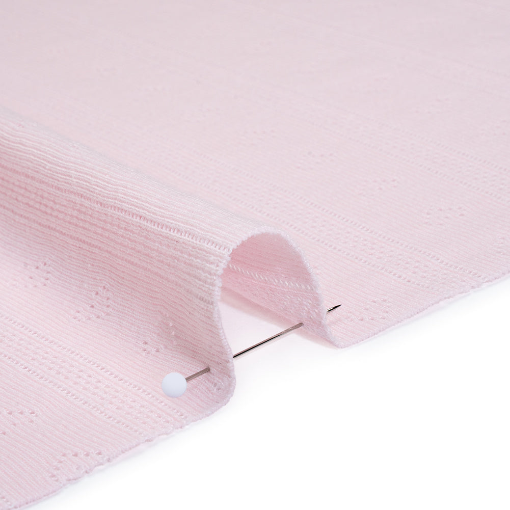 Cotton Pointelle Rib Knit - Blossom Pink Hearts and Stripes - Cassy Collection - Detail