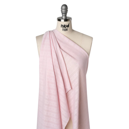 Cotton Pointelle Rib Knit - Blossom Pink Hearts and Stripes - Cassy Collection