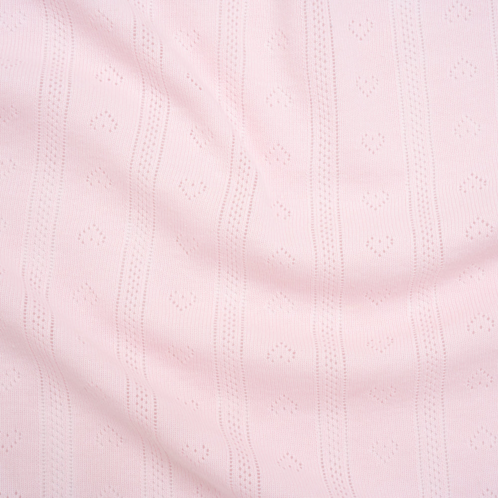 Cotton Pointelle Rib Knit - Blossom Pink Hearts and Stripes - Cassy Collection