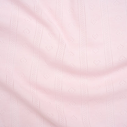 Cotton Pointelle Rib Knit - Blossom Pink Hearts and Stripes - Cassy Collection