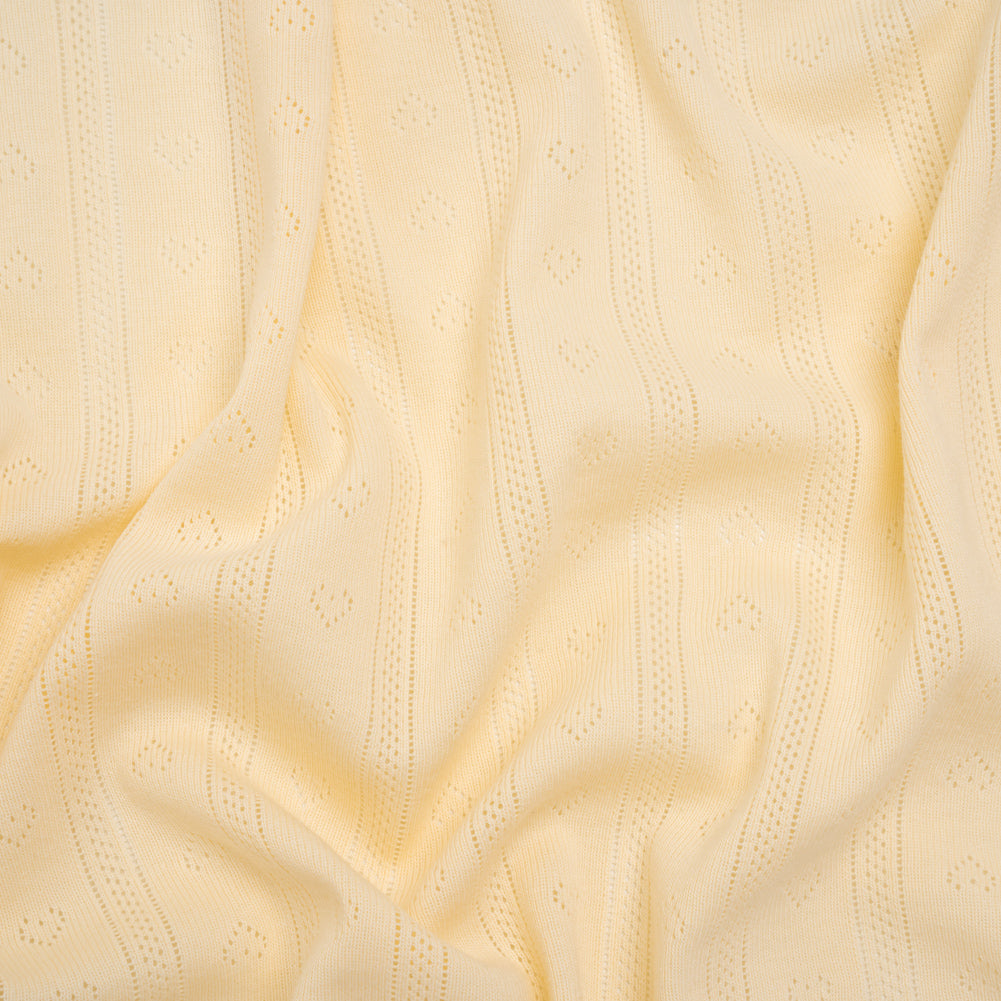 Cotton Pointelle Rib Knit - Light Sunshine Yellow Hearts and Stripes - Cassy Collection