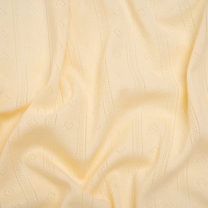 Cotton Pointelle Rib Knit - Light Sunshine Yellow Hearts and Stripes - Cassy Collection
