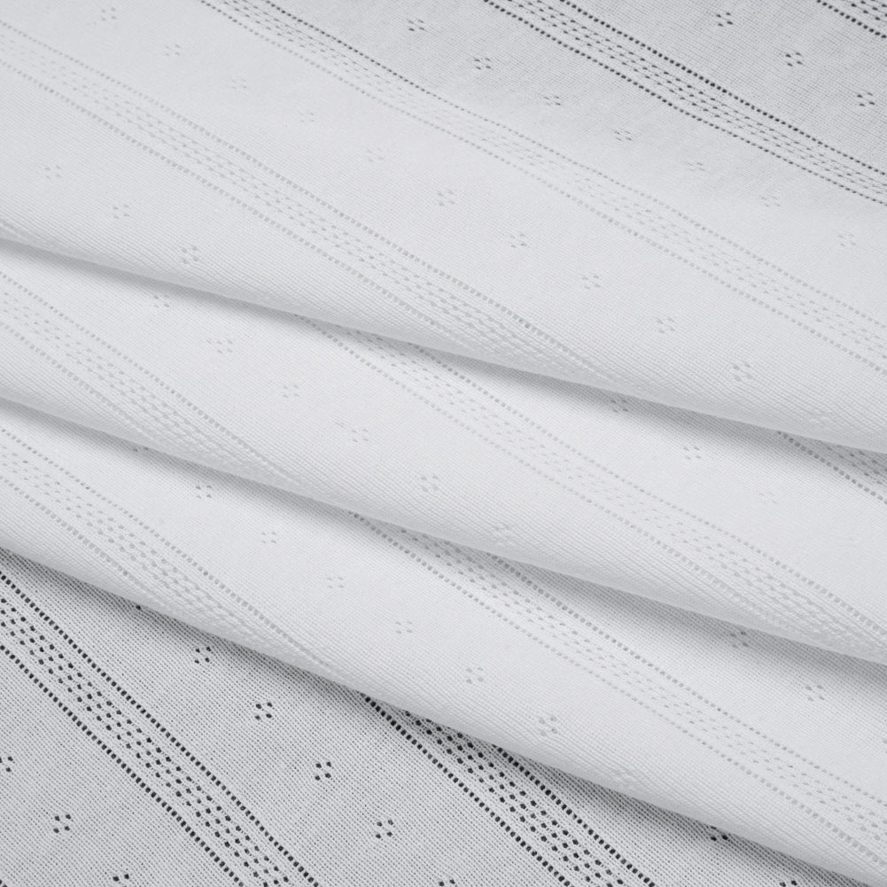 Cotton Pointelle Rib Knit - Powder White Diamonds and Stripes - Cassy Collection - Folded