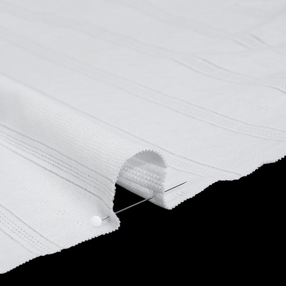 Cotton Pointelle Rib Knit - Powder White Diamonds and Stripes - Cassy Collection - Detail