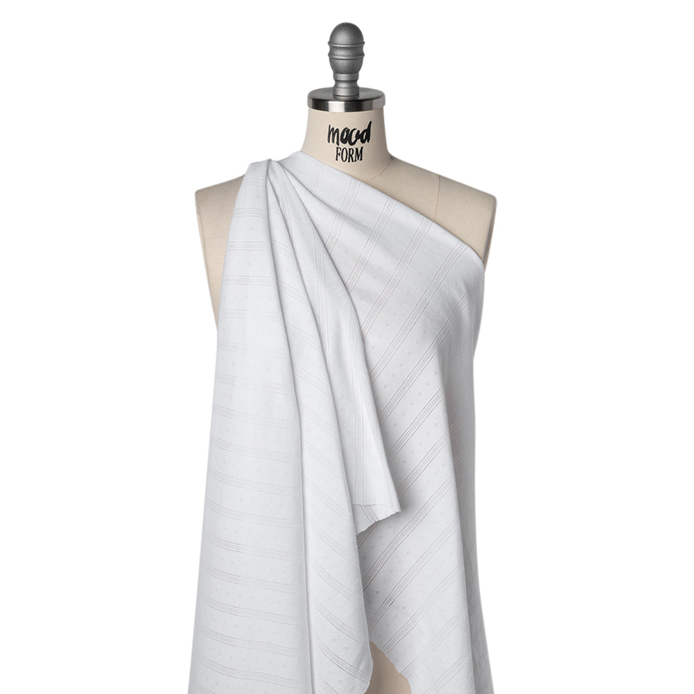 Cotton Pointelle Rib Knit - Powder White Diamonds and Stripes - Cassy Collection - Drape