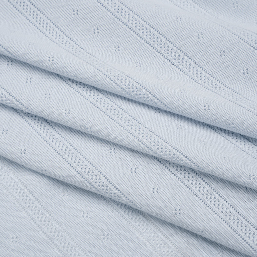 Cotton Pointelle Rib Knit - Baby Blue Diamonds and Stripes - Cassy Collection - Folded