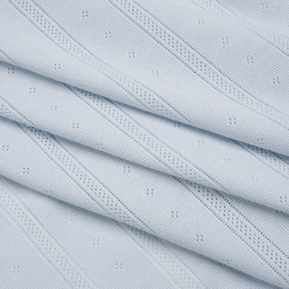 Cotton Pointelle Rib Knit - Baby Blue Diamonds and Stripes - Cassy Collection