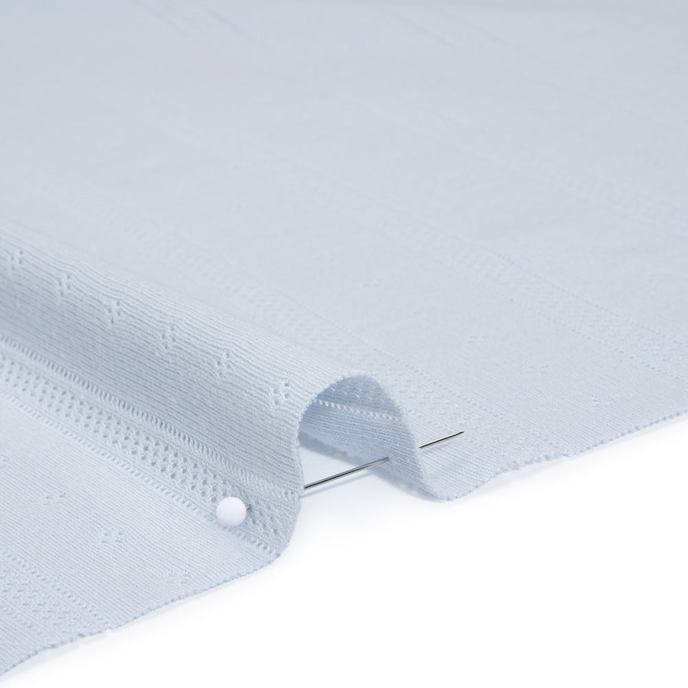 Cotton Pointelle Rib Knit - Baby Blue Diamonds and Stripes - Cassy Collection - Detail