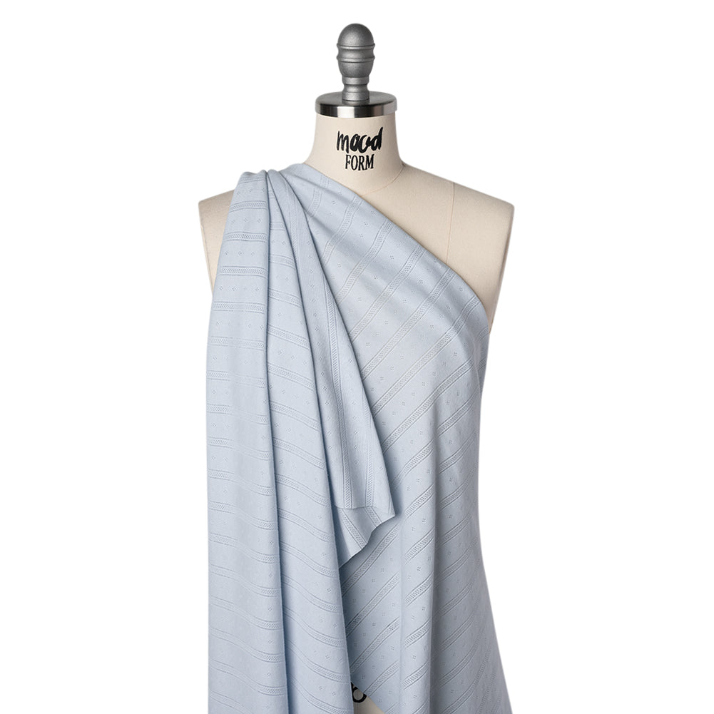 Cotton Pointelle Rib Knit - Baby Blue Diamonds and Stripes - Cassy Collection - Drape