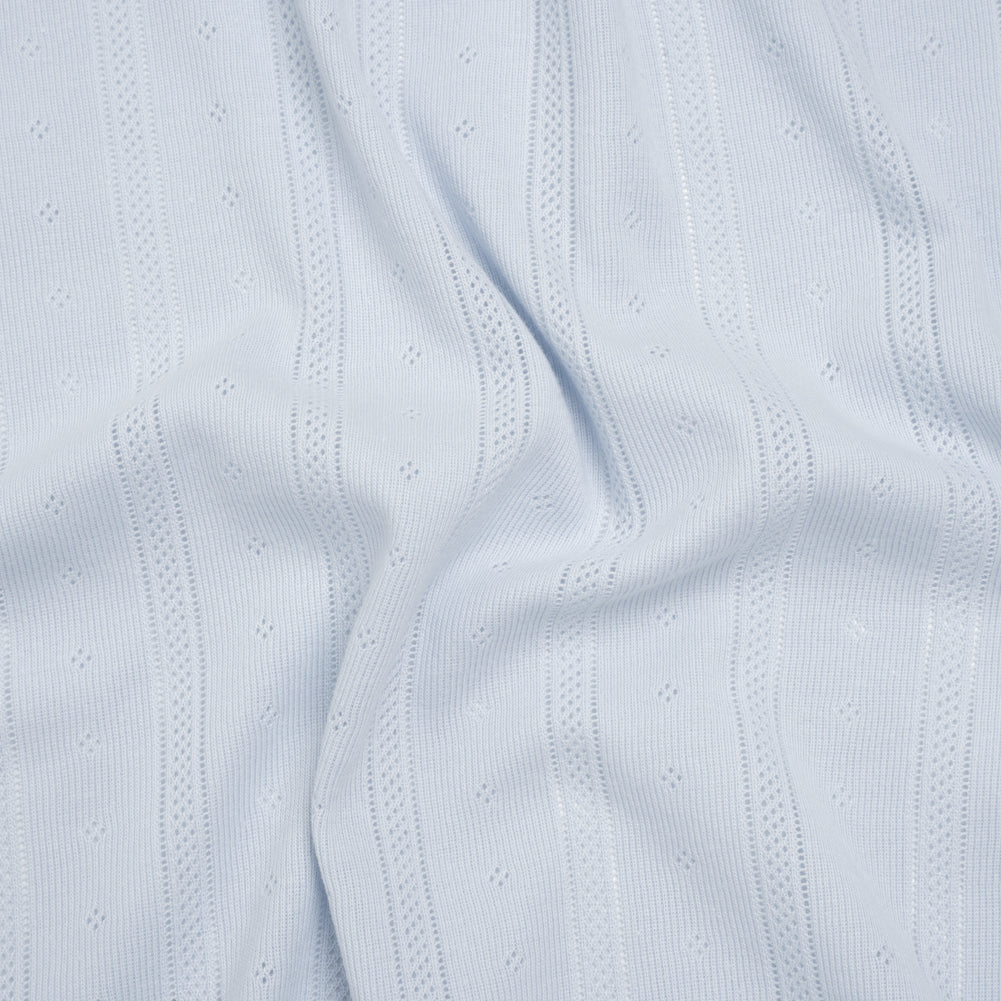 Cotton Pointelle Rib Knit - Baby Blue Diamonds and Stripes - Cassy Collection