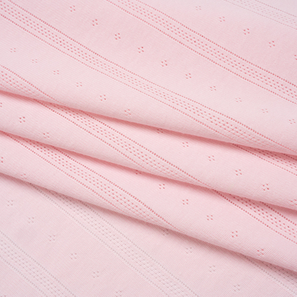 Cotton Pointelle Rib Knit - Blossom Pink Diamonds and Stripes - Cassy Collection - Folded