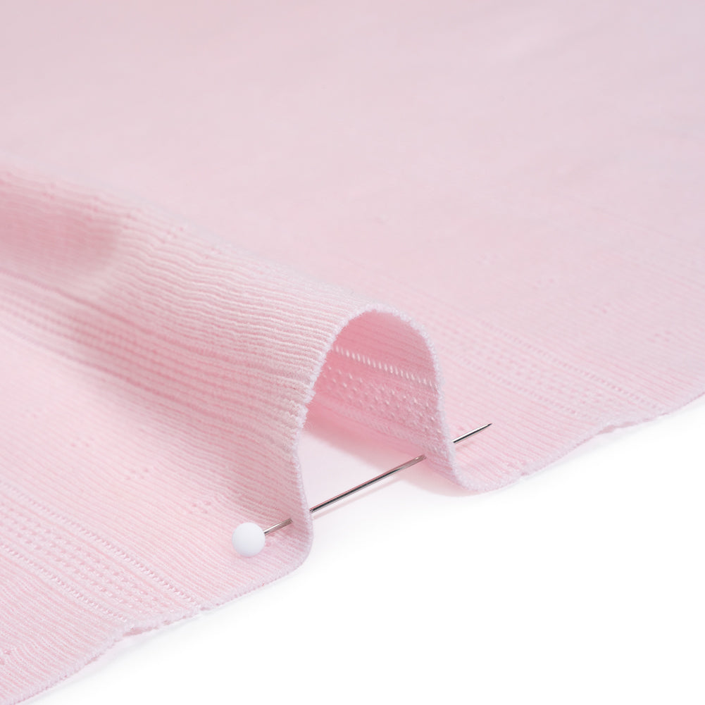 Cotton Pointelle Rib Knit - Blossom Pink Diamonds and Stripes - Cassy Collection - Detail