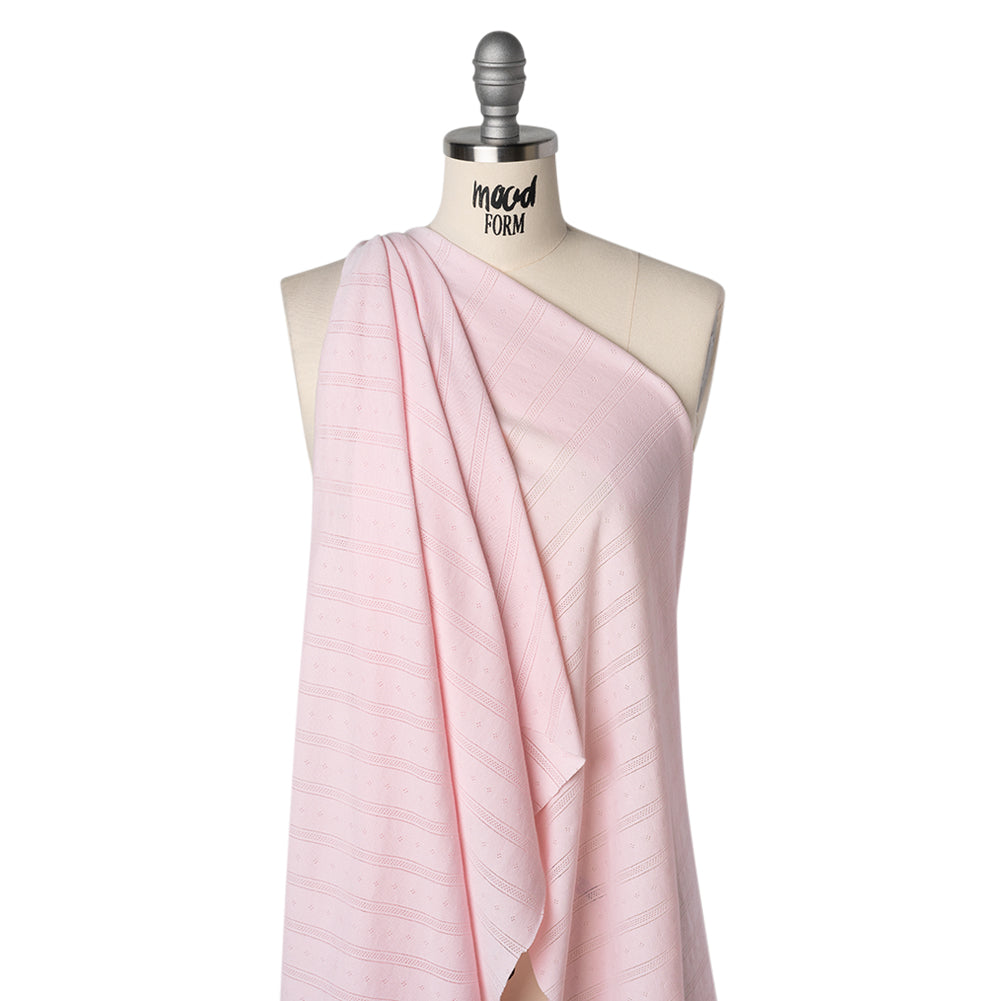 Cotton Pointelle Rib Knit - Blossom Pink Diamonds and Stripes - Cassy Collection - Drape