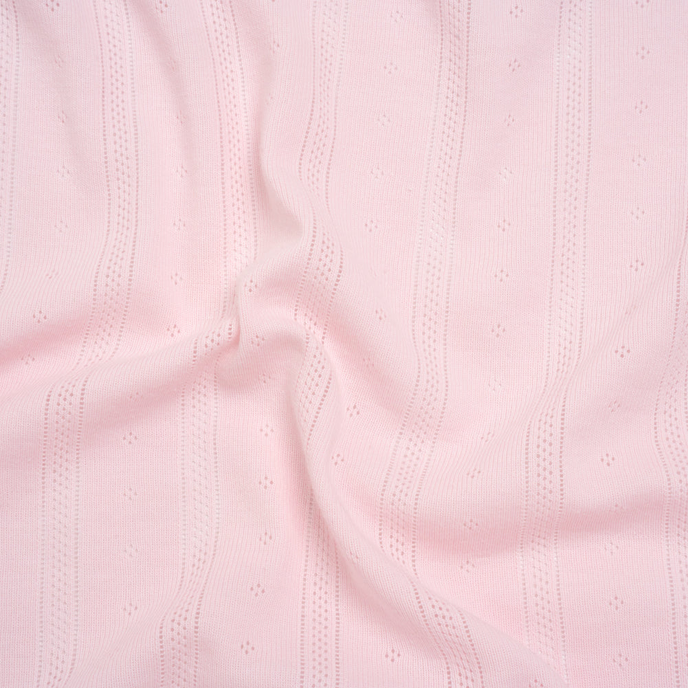 Cotton Pointelle Rib Knit - Blossom Pink Diamonds and Stripes - Cassy Collection