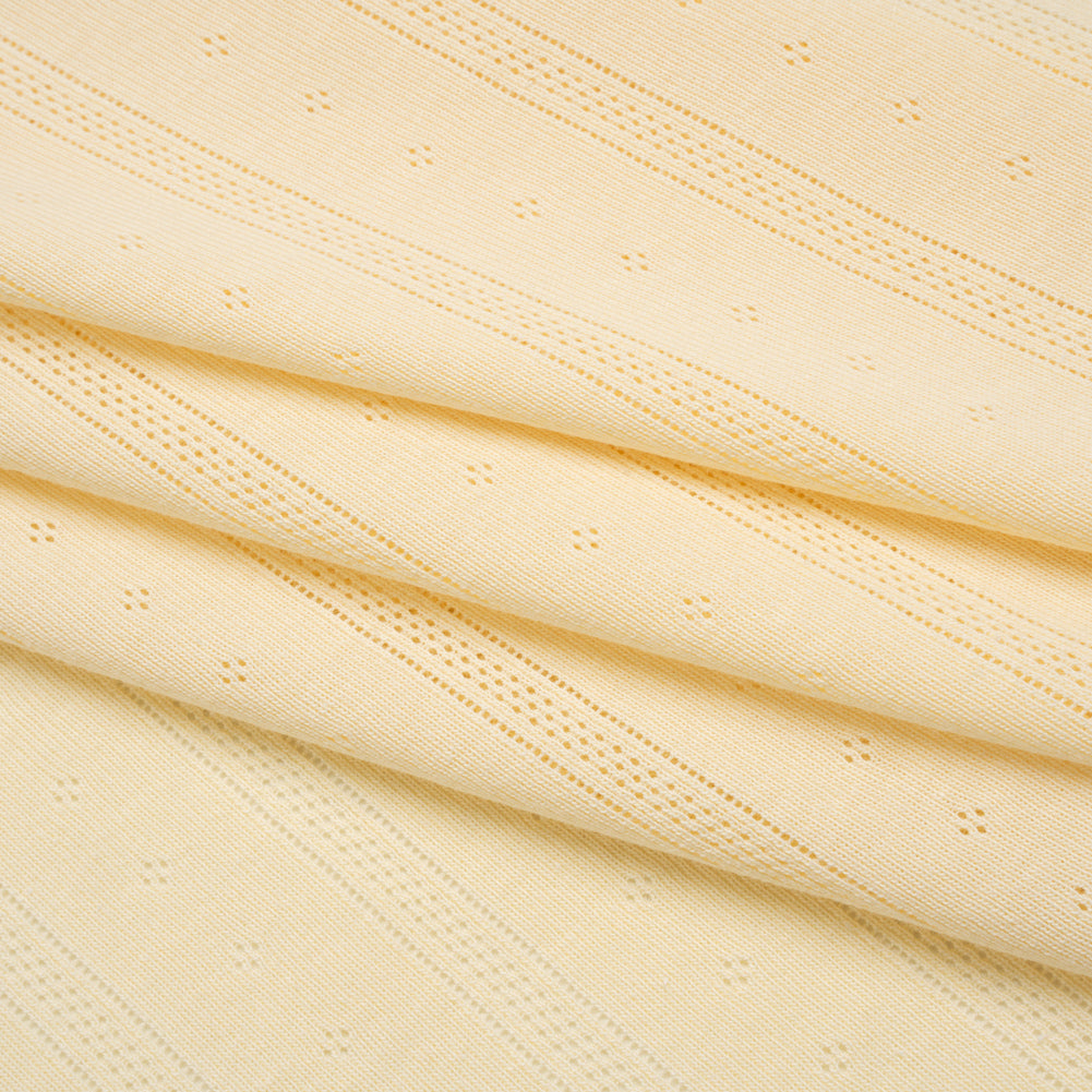 Cotton Pointelle Rib Knit - Light Sunshine Yellow Diamonds and Stripes - Cassy Collection - Folded