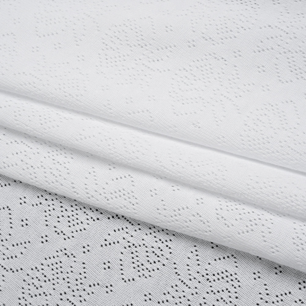 Cotton Pointelle Rib Knit - Powder White Roses - Cassy Collection - Folded