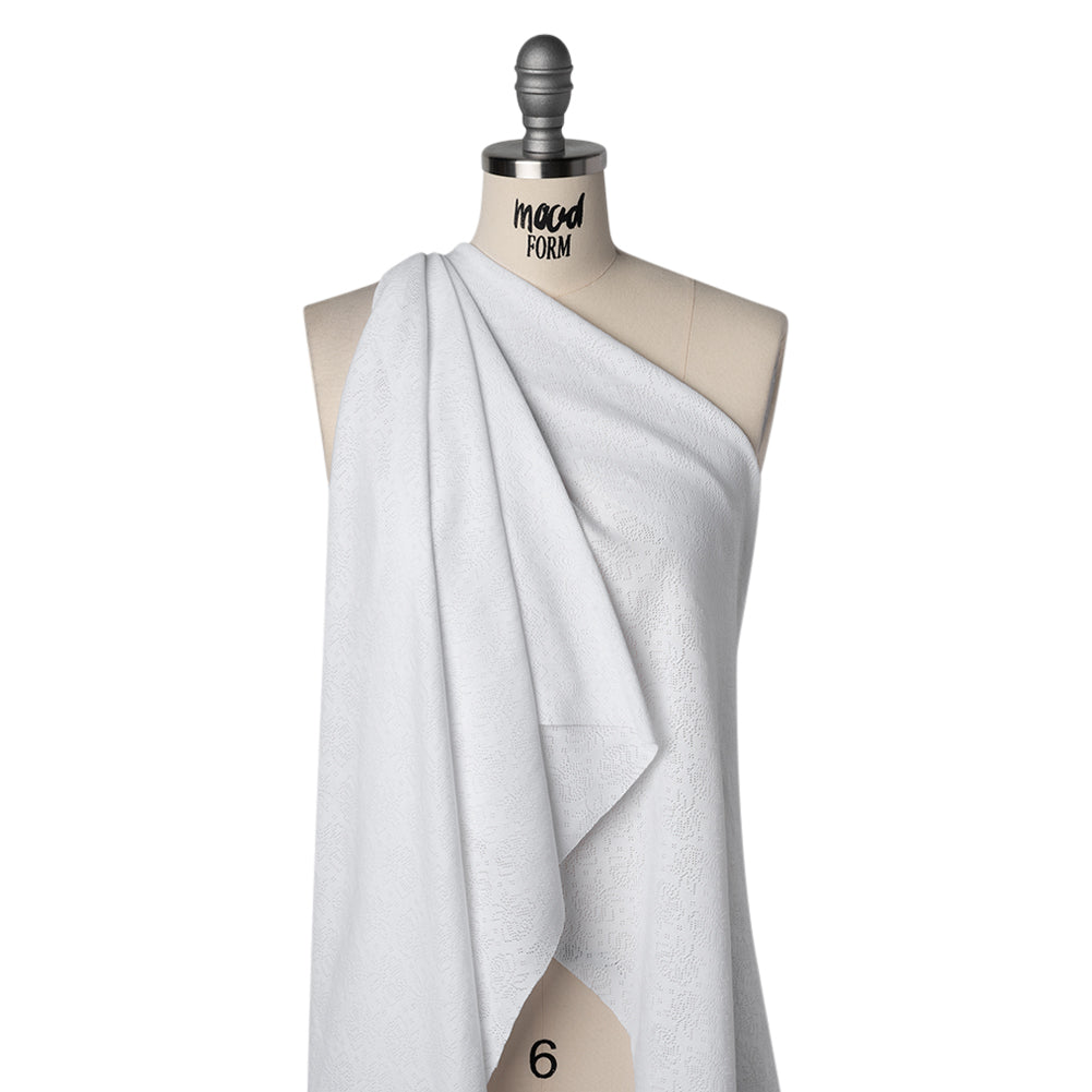 Cotton Pointelle Rib Knit - Powder White Roses - Cassy Collection - Drape