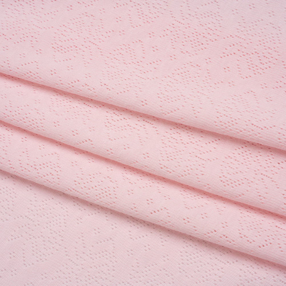 Cotton Pointelle Rib Knit - Blossom Pink Roses - Cassy Collection - Folded