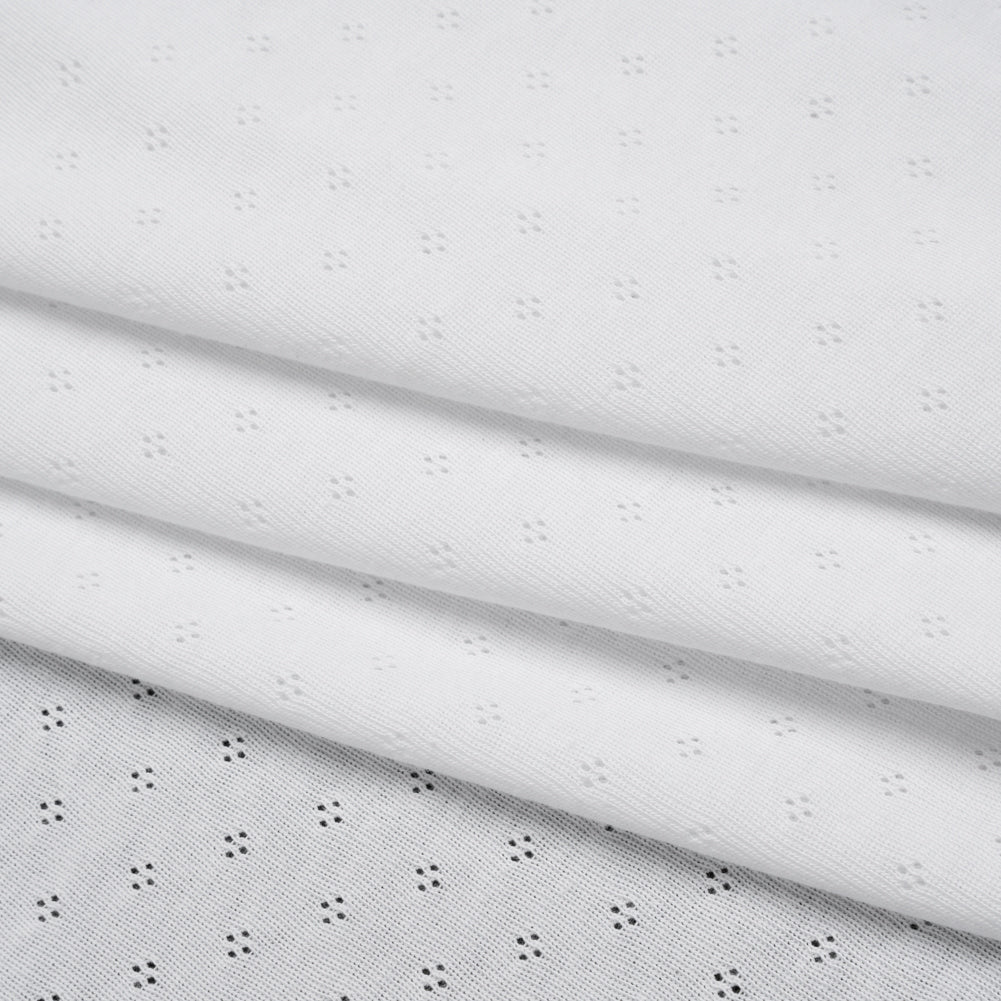 Cotton Pointelle Rib Knit - Powder White Diamonds - Cassy Collection - Folded