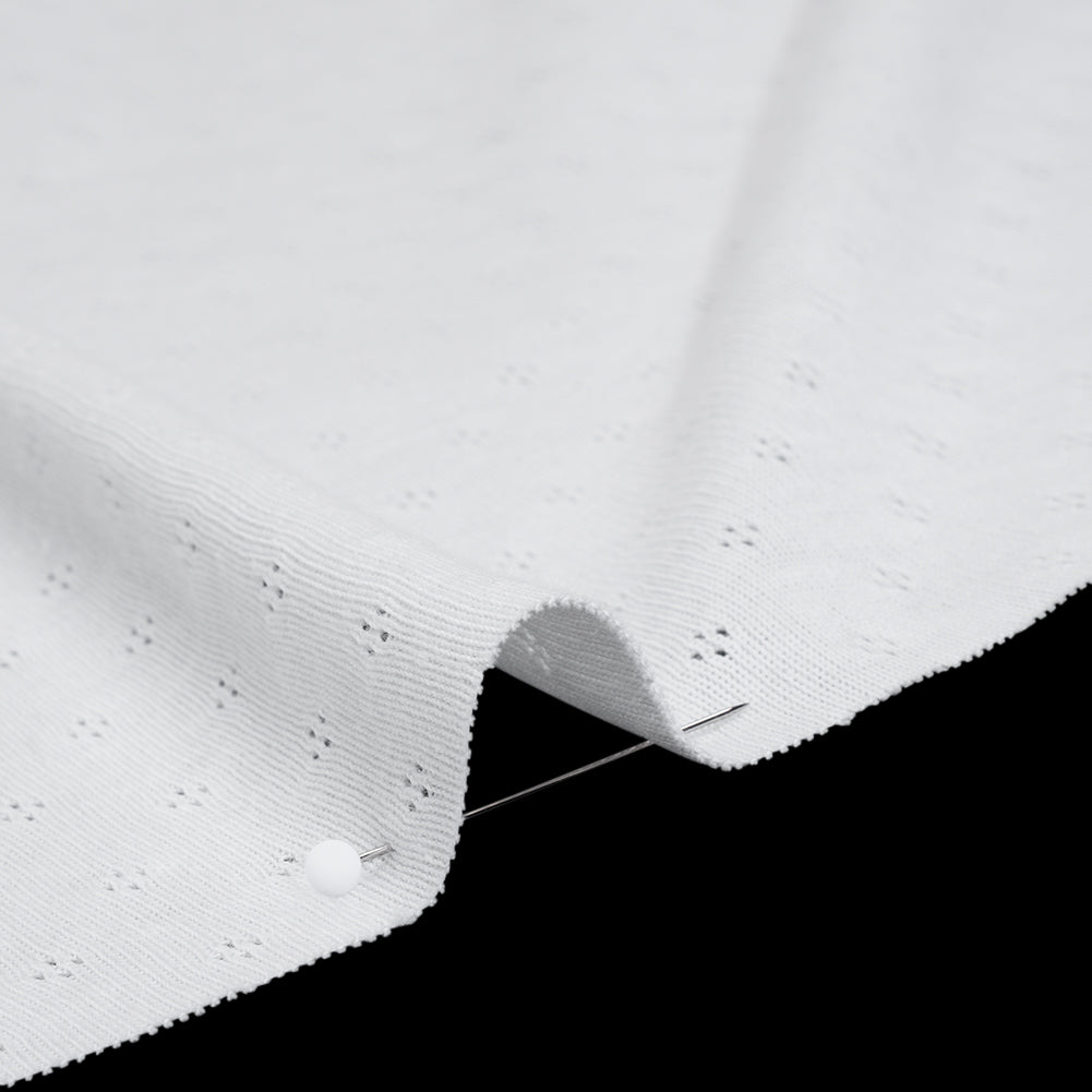 Cotton Pointelle Rib Knit - Powder White Diamonds - Cassy Collection - Detail