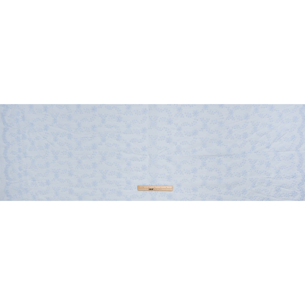Embroidered Eyelet Cotton Voile - Pale Blue Flowers on Branches - Naomi Collection - Full