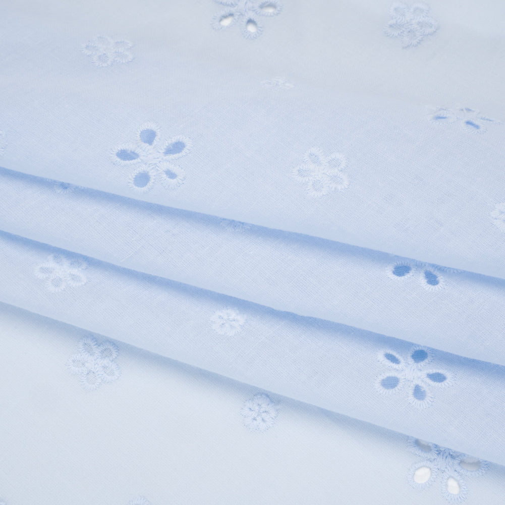 Embroidered Eyelet Cotton Voile - Pale Blue Floating Flowers - Naomi Collection - Folded