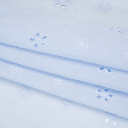 Embroidered Eyelet Cotton Voile - Pale Blue Floating Flowers - Naomi Collection