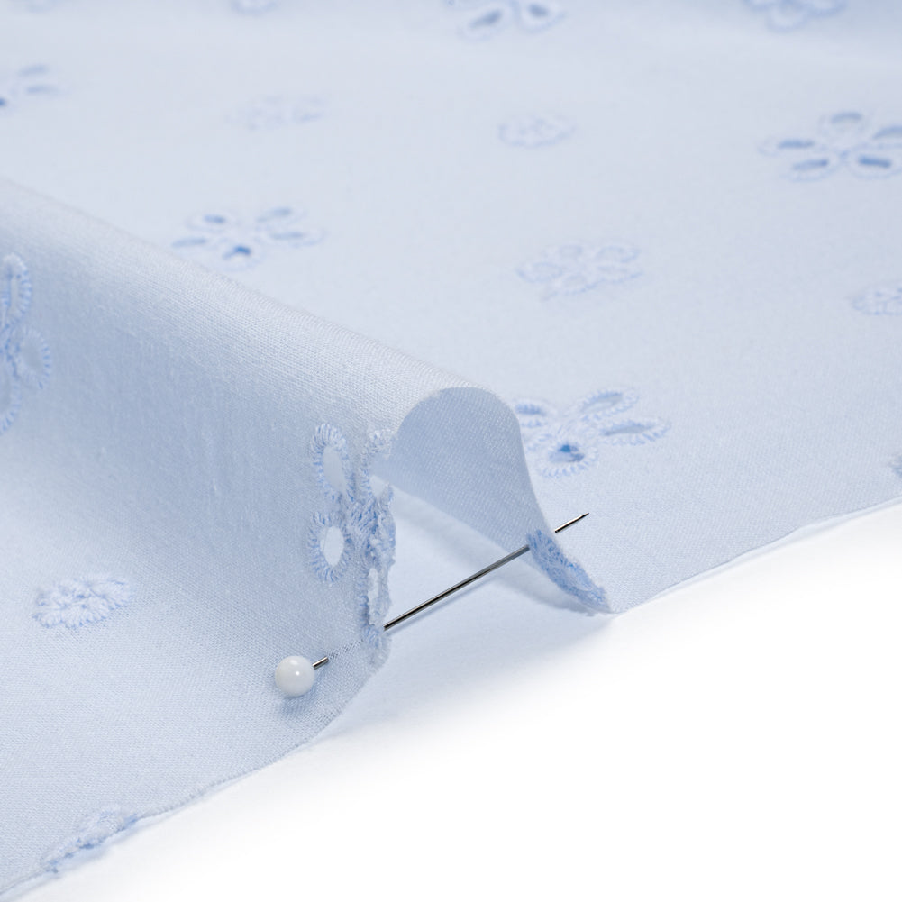 Embroidered Eyelet Cotton Voile - Pale Blue Floating Flowers - Naomi Collection - Detail