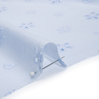 Embroidered Eyelet Cotton Voile - Pale Blue Floating Flowers - Naomi Collection