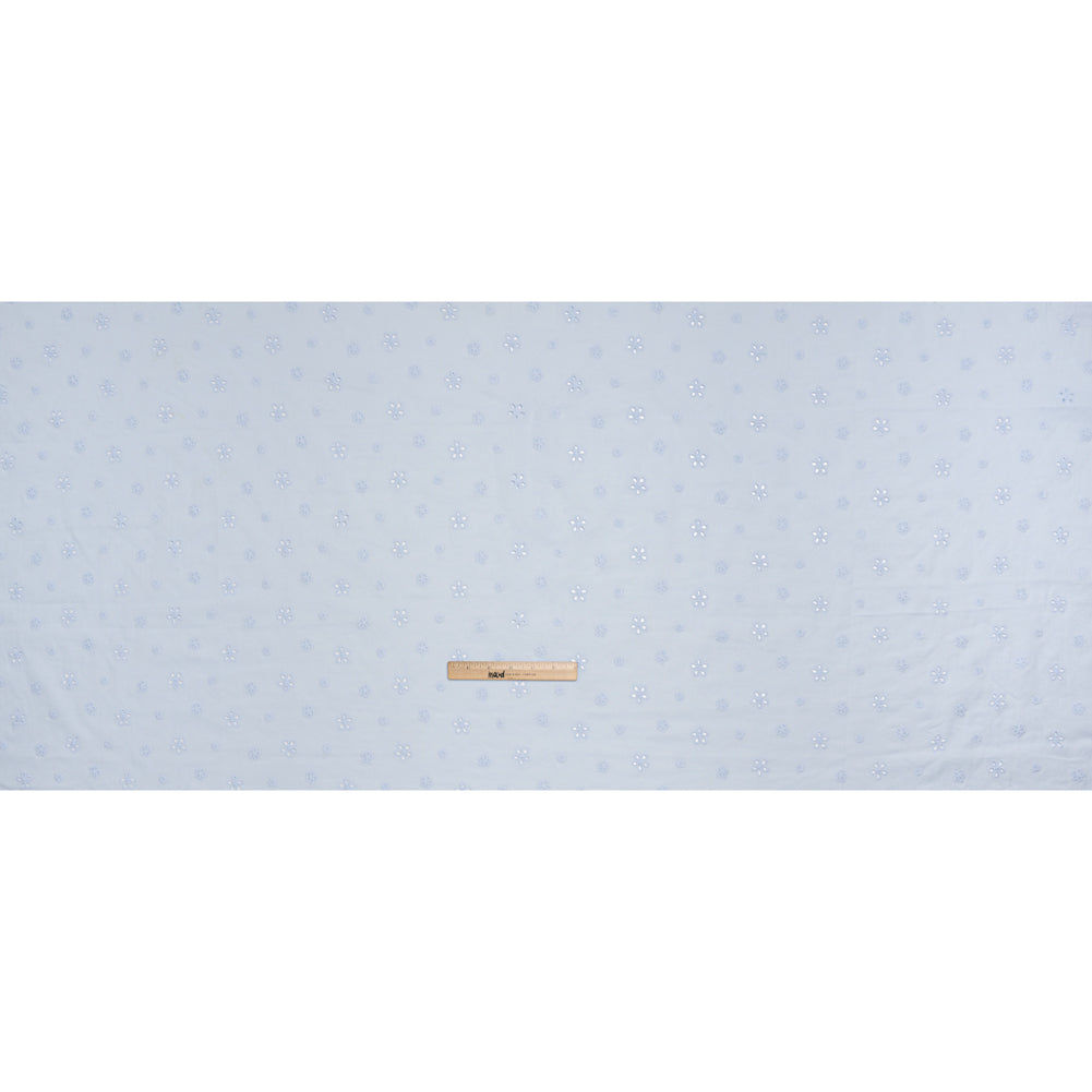 Embroidered Eyelet Cotton Voile - Pale Blue Floating Flowers - Naomi Collection - Full