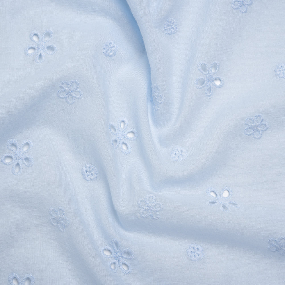 Embroidered Eyelet Cotton Voile - Pale Blue Floating Flowers - Naomi Collection