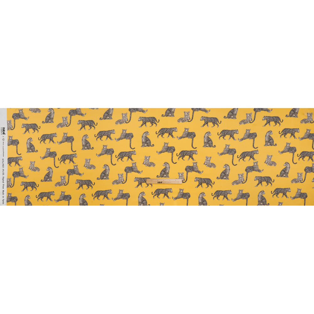 Stretch Recycled Polyester Charmeuse Print by Max Alexander - Sun Yellow and Beige Prowling Cheetahs - Full