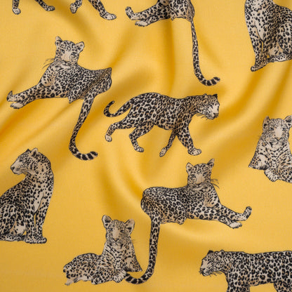 Stretch Recycled Polyester Charmeuse Print by Max Alexander - Sun Yellow and Beige Prowling Cheetahs
