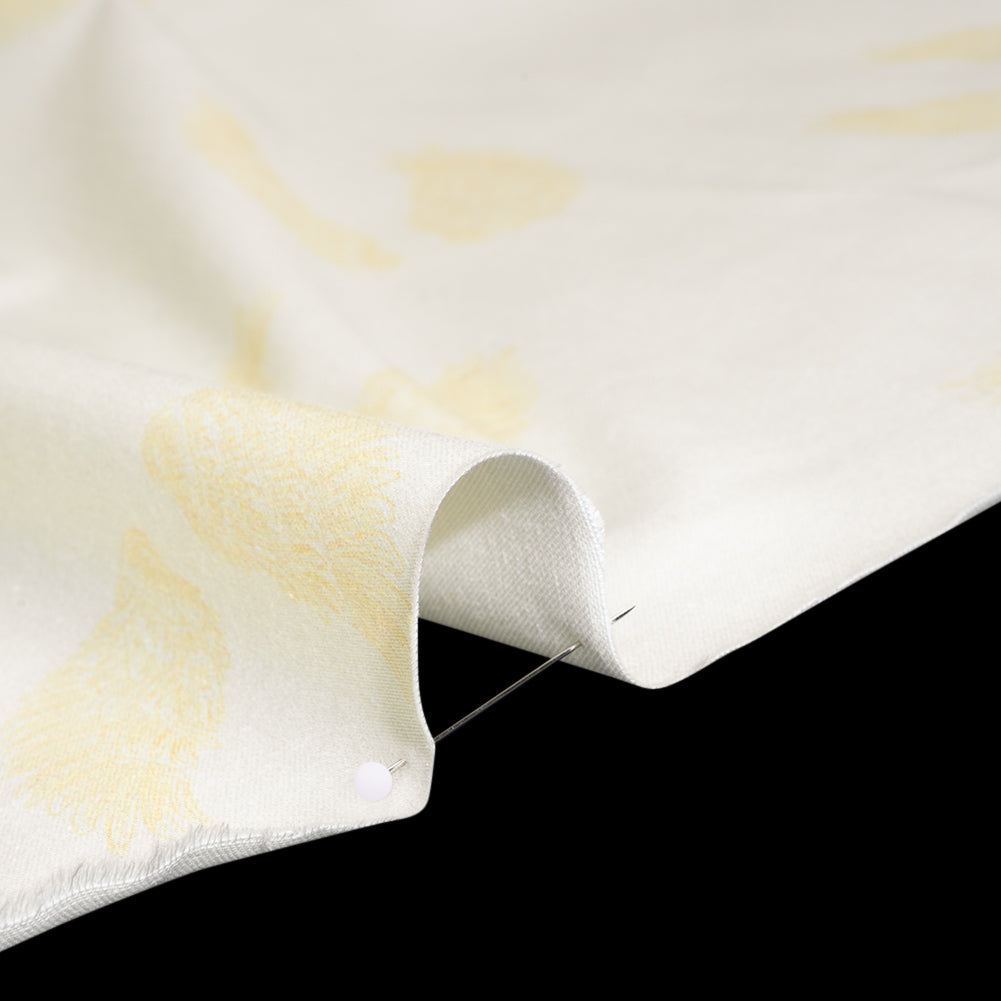 Stretch Cotton Sateen Print by Max Alexander - Cream and Sun Yellow Wings Detail