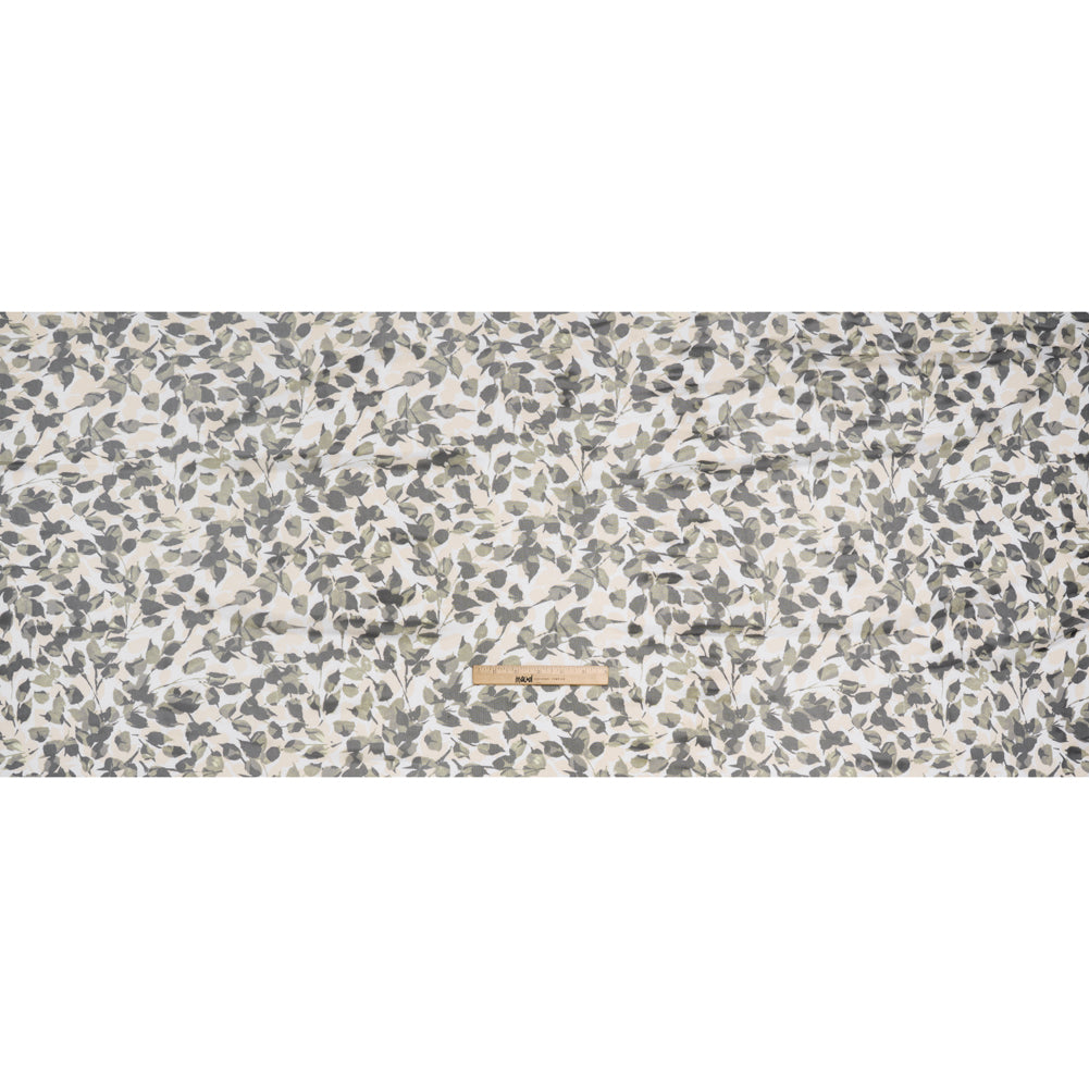Polyester Stretch Mesh Print - Olive Green, Black and White Leaves - Full