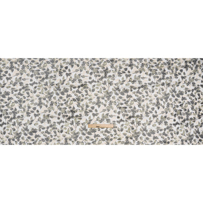 Polyester Stretch Mesh Print - Olive Green, Black and White Leaves
