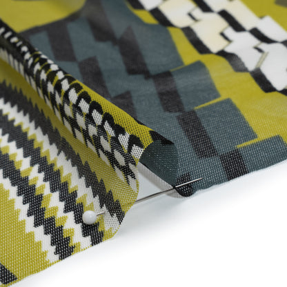 Polyester Stretch Mesh Panel - Chartreuse, Dark Teal and White Geometric Explosion
