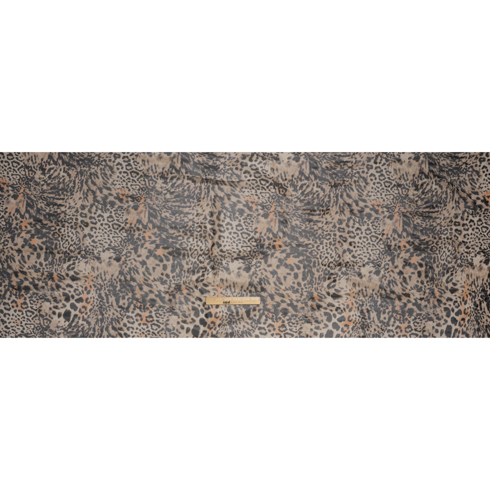Polyester Stretch Mesh Print - Black, Beige and Burnt Orange Animal Spots - Full