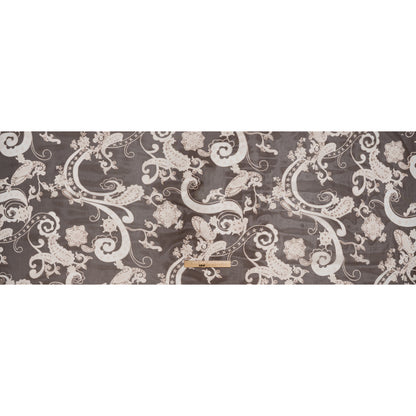 Polyester Mesh Puff Print - Brown and Cream Paisley