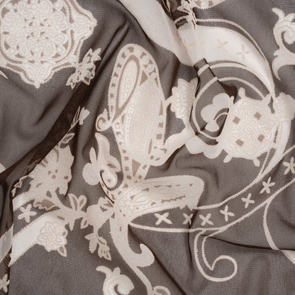 Polyester Mesh Puff Print - Brown and Cream Paisley