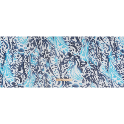 Crinkled Polyester Mesh Print - Navy, Sky Blue and White Abstract