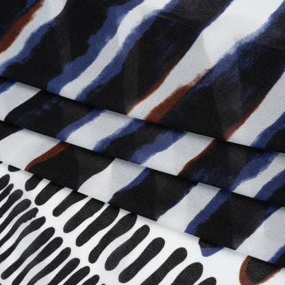 Polyester Stretch Mesh Print - Black, Brown and Blue Painted Stripes