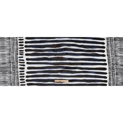Polyester Stretch Mesh Print - Black, Brown and Blue Painted Stripes