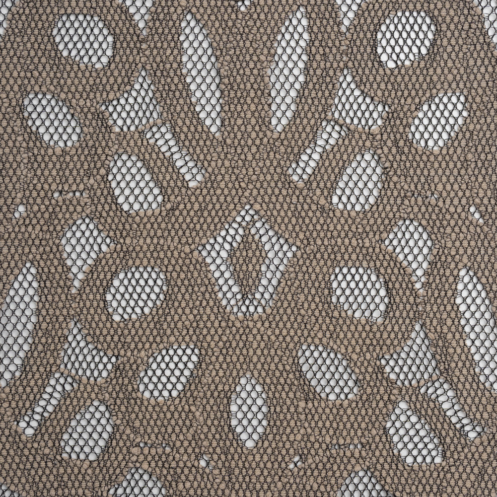 Polyester Lace - Black and Taupe Abstract Floral