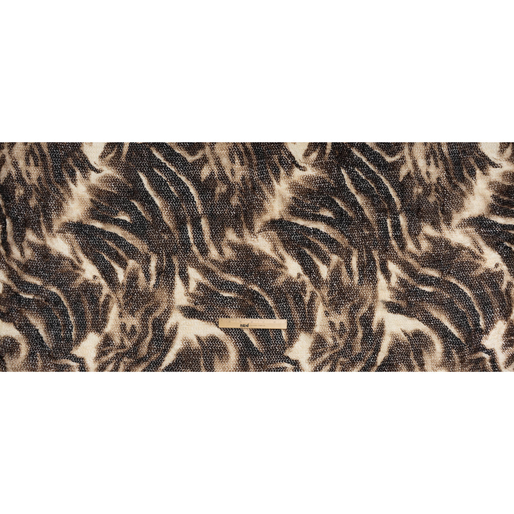 Stretch Polyester Lace Print - Brown, Beige and Black Abstract on Zig Zags - Full
