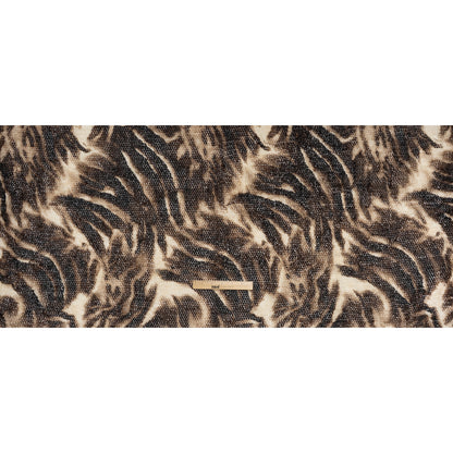 Stretch Polyester Lace Print - Brown, Beige and Black Abstract on Zig Zags
