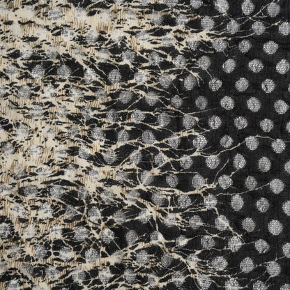 Stretch Polyester Lace Print - Black, Taupe and Beige Growing Branches Border on Polka Dots