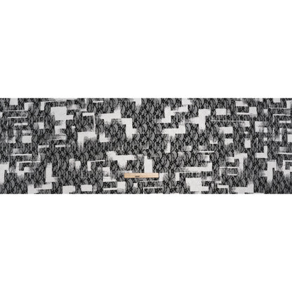 Stretch Polyester Lace Print - Black and White Geometric Abstract on Floral