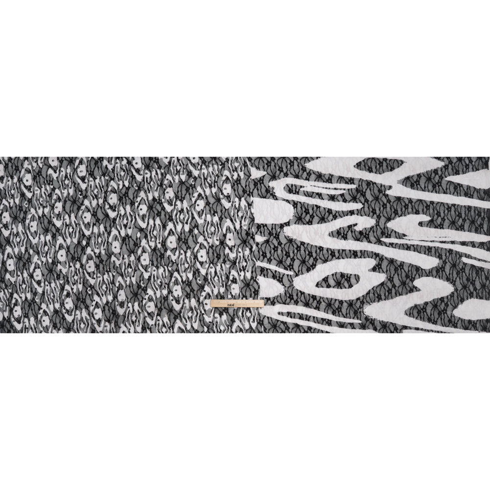 Stretch Polyester Lace Print - Black and White Abstract on Floral - Full